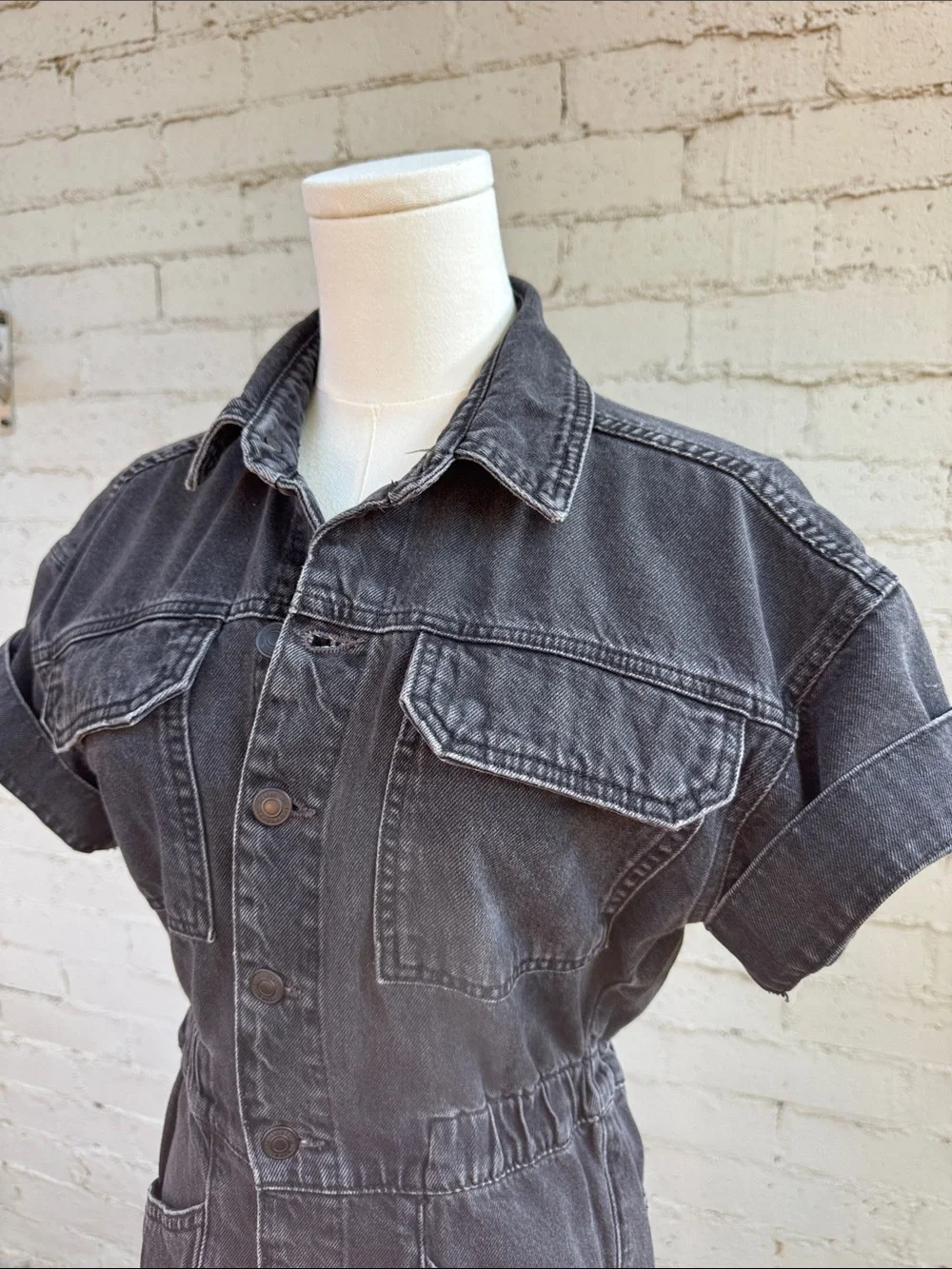 Free People We The Free Marci Jumpsuit Black Wash Denim Size XS